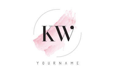 KW K W Watercolor Letter Logo Design with Circular Brush Pattern.