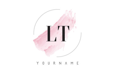 LT L T Watercolor Letter Logo Design with Circular Brush Pattern.