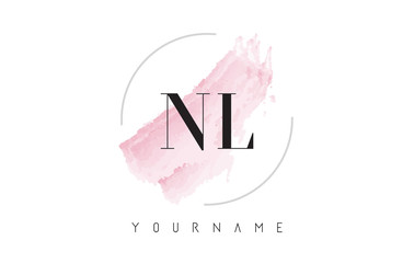 NL N L Watercolor Letter Logo Design with Circular Brush Pattern.