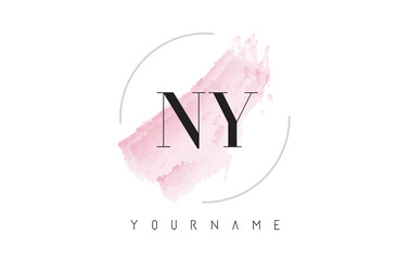 NY N Y Watercolor Letter Logo Design with Circular Brush Pattern.