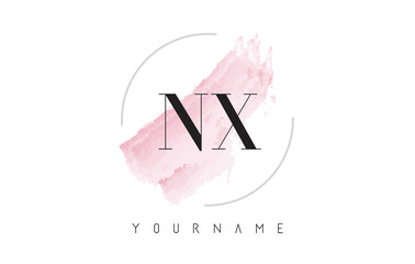 NX N X Watercolor Letter Logo Design with Circular Brush Pattern.