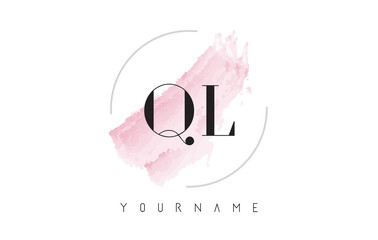 QL Q L Watercolor Letter Logo Design with Circular Brush Pattern.