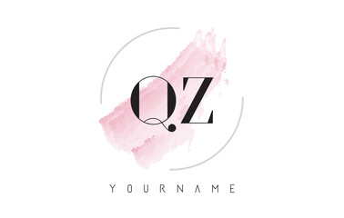 QZ Q Z Watercolor Letter Logo Design with Circular Brush Pattern.