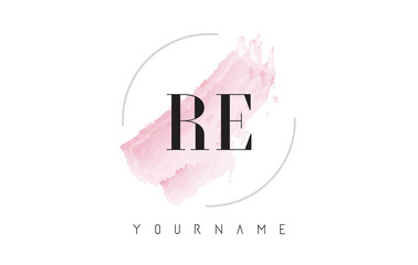 RE R E Watercolor Letter Logo Design with Circular Brush Pattern.
