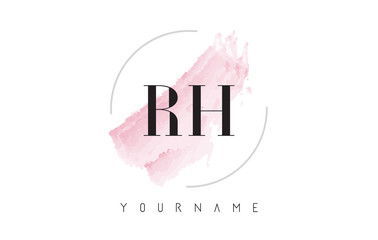 RH R H Watercolor Letter Logo Design with Circular Brush Pattern.