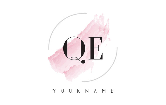 QE Q E Watercolor Letter Logo Design with Circular Brush Pattern.