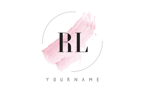 RL R L Watercolor Letter Logo Design with Circular Brush Pattern.