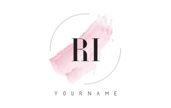 RI R I Watercolor Letter Logo Design with Circular Brush Pattern.