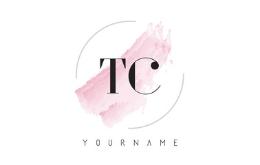 TC T C Watercolor Letter Logo Design with Circular Brush Pattern.