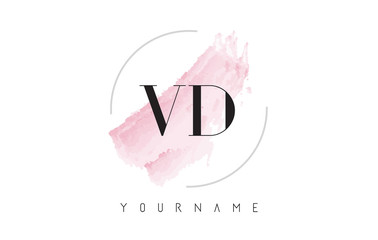 VD V D Watercolor Letter Logo Design with Circular Brush Pattern. - obrazy, fototapety, plakaty
