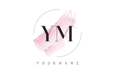 YM Y M Watercolor Letter Logo Design with Circular Brush Pattern.