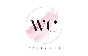 WC W C Watercolor Letter Logo Design with Circular Brush Pattern.