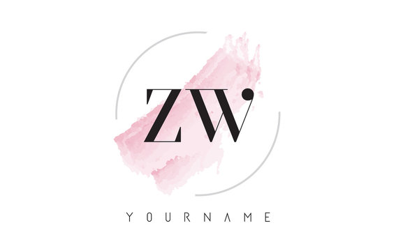 ZW Z W Watercolor Letter Logo Design with Circular Brush Pattern.
