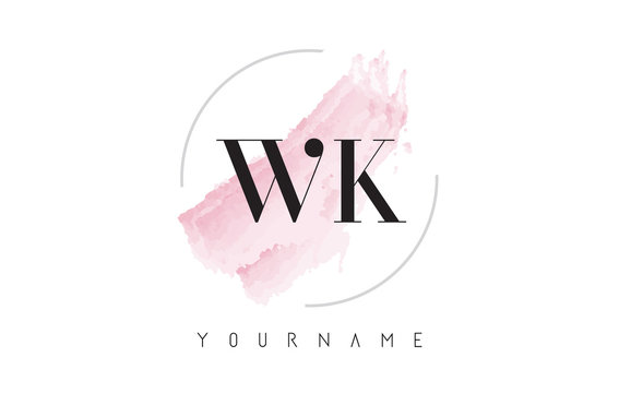 WK W K Watercolor Letter Logo Design with Circular Brush Pattern.