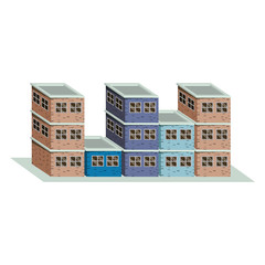 colorful image realistic set buildings with brick facade with different floors vector illustration