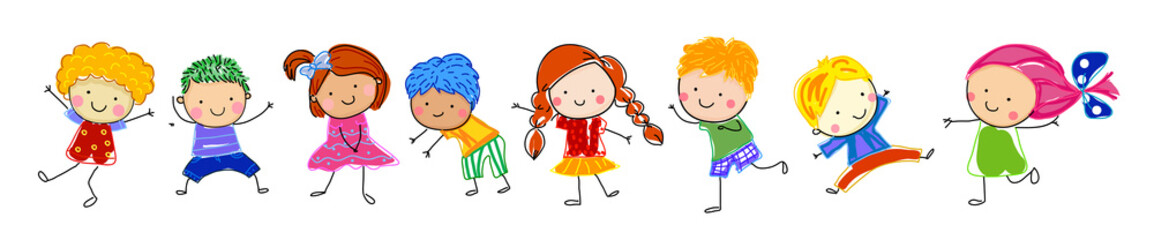 Group of kids,drawing sketch