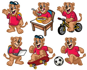 Naklejka premium cartoon character set of cute little lion