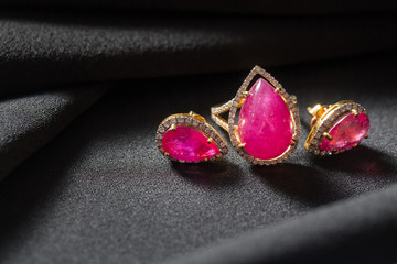 diamond ring and earring pink gem accessories set