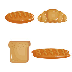 Croissant and bread slice and loaves over white background. Vector illustration.