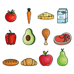 Healthy food set over white background. Vector illustration.