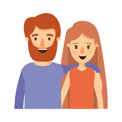 colorful image caricature half body couple woman with long hair and bearded man vector illustration