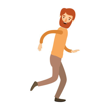 colorful image caricature full body man with beard and moustache running vector illustration