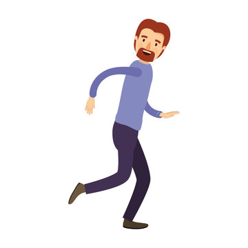 colorful image caricature full body male person with beard and moustache running vector illustration
