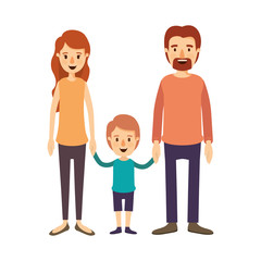 colorful image caricature family with parents and little boy taken hands vector illustration