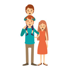 colorful image caricature family mother and father with boy on his back vector illustration