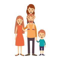 colorful image caricature family parents with girl on his back and boy taken hands vector illustration