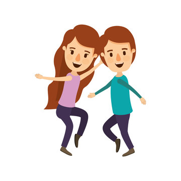 colorful image caricature full body couple dancing vector illustration