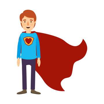 colorful image caricature full body super guy hero with heart symbol in uniform vector illustration