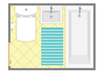 Bathroom interior top view vector illustration. Floor plan of restroom. Flat design.