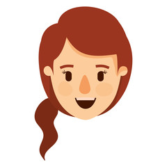 colorful image caricature front view face woman with redhead ponytail side hair vector illustration