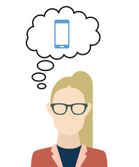 Frau denkt an Smartphone