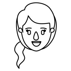silhouette image caricature front view face woman with ponytail side hairstyle vector illustration