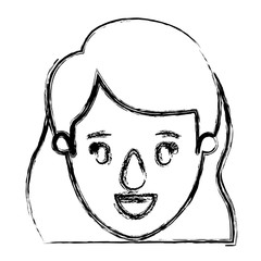 blurred silhouette caricature front view face closeup woman with short wavy hair vector illustration