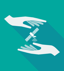 Long shadow hands with a satellite