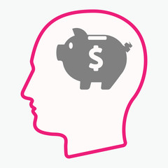 Isolated  head with a piggy bank