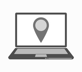 Isolated line art laptop with a map mark