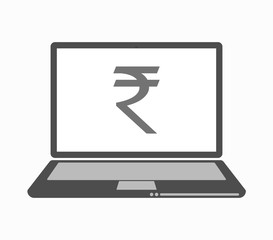 Isolated line art laptop with a rupee sign