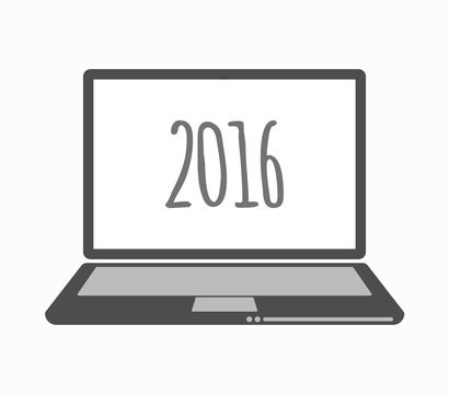 Isolated line art laptop with a 2016 sign