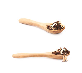 Spoon full of letters isolated
