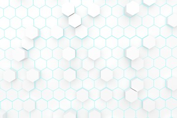 abstract background white hexagons geometric style with light blue in 3D rendering
