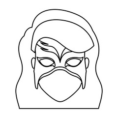 monochrome contour of faceless woman superhero with long wavy hair and mask vector illustration