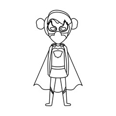 monochrome contour faceless of standing girl superhero with collected hair vector illustration