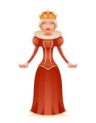 Cute queen cheerful ruler crown on head cartoon character 3d realistic isolated vector illustration