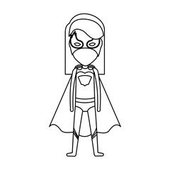 monochrome contour faceless of standing girl superhero with short straight hair vector illustration