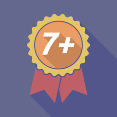 Long shadow badge with    the text 7+