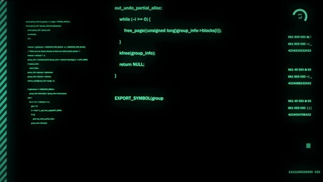 programming code running down a computer screen terminal. 4k